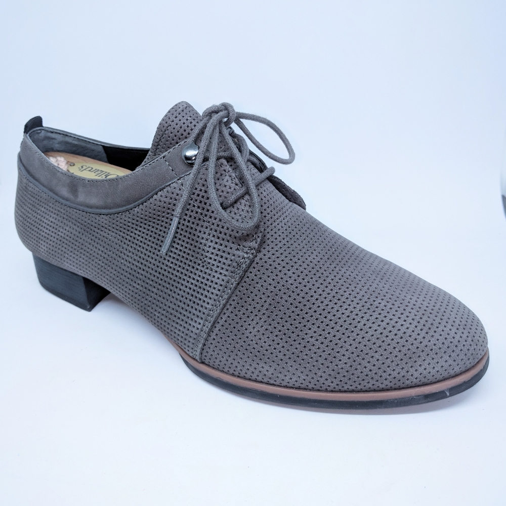 Gray Women's Perforated Leather Brogue Loafers